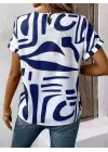 Kadın Kısa Kollu Yuvarlak Yaka Desenli Süprem Bluz