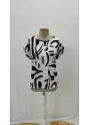 Kadın Kısa Kollu Yuvarlak Yaka Desenli Süprem Bluz