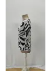 Kadın Kısa Kollu Yuvarlak Yaka Desenli Süprem Bluz