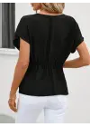 Kadın Kısa Kollu Yuvarlak Yakalı Yandan Sarmal Detaylı Bürümcük Bluz
