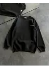 Omarı Siyah Kışlık Oversize Baskılı Sweatshirt
