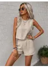 Kadın Kolsuz Bisiklet Yakalı Kısa Bluz Ve Short Ikili Takım