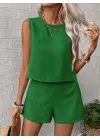 Kadın Kolsuz Bisiklet Yakalı Kısa Bluz Ve Short Ikili Takım