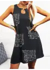 Kadın Kolsuz Halka Detay Mektup Desenli Mikro Elbise