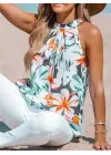 Kadın Kolsuz Halter Yaka Desenli Bluz