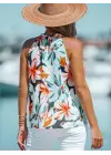 Kadın Kolsuz Halter Yaka Desenli Bluz