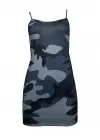 Kadın Kolsuz Ip Askılı Kamuflaj Baskılı Viskon Elbise