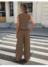 Kadın Kolsuz önü Düğmeli Yelek Ve Pantolon Ikili Takım