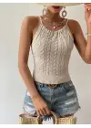 Kadın Kolsuz Sırt Dekolte Detay Askılı Triko Bluz
