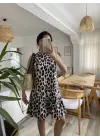Omarı Fırfırlı Leopar Desenli Süprem Elbise