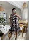 Kadın Kolsuz Sırttan Bağlamalı Fırfırlı Leopar Desenli Süprem Elbise
