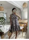 Omarı Fırfırlı Leopar Desenli Süprem Elbise
