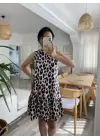 Omarı Fırfırlı Leopar Desenli Süprem Elbise