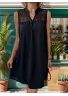 Omarı Dantelli V Yakalı Mini Elbise