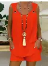 Kadın Kolsuz V Yaka Kuş Gözü Detay Bluz Short Aerobin Ikili Takım