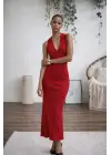 Kadın Kolsuz V Yakalı Uzun Triko Elbise