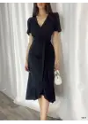 Omarı Şık Kadın Kruvaze Yaka Elbise Cm Uzunluğunda