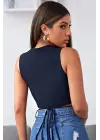 Omarı Lacivert Çapraz Bağlamalı Crop Top Büstiyer