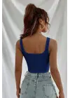 Omarı Kalın Askılı Lacivert Crop Top Büstiyer