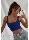 Omarı Kalın Askılı Lacivert Crop Top Büstiyer