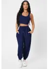 Omarı Şık Lacivert Kadın Jogger Eşofman Altı ve Bluz Seti