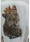 Kadın Leopar Baskılı Taş Işlemeli Jessica Kumaş Gömlek