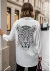Kadın Leopar Baskılı Taş Işlemeli Jessica Kumaş Gömlek
