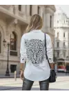 Kadın Leopar Baskılı Taş Işlemeli Jessica Kumaş Gömlek
