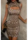 Omarı Leopar Desenli Dekolteli Gecelik Modası
