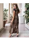 Kadın Leopar Desenli Dantelli Jesica Kumaş Maxi Boy Elbise