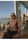 Kadın Leopar Desenli Sırt Dekoltelı Maxı Boy Elbise