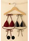 Omarı Leopar Desenli Bordo Bikini Üstü