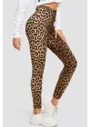 Omarı Leopar Desenli Yüksek Bel Esnek Tayt