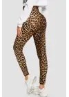 Omarı Leopar Desenli Yüksek Bel Esnek Tayt