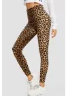 Omarı Leopar Desenli Yüksek Bel Esnek Tayt