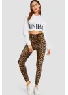 Omarı Leopar Desenli Yüksek Bel Esnek Tayt