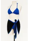 Omarı Mavi Pareolu Yandan Bağlamalı Bikini Seti