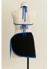 Omarı Mavi Pareolu Yandan Bağlamalı Bikini Seti