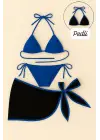 Omarı Mavi Pareolu Yandan Bağlamalı Bikini Seti