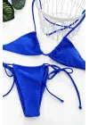 Omarı Mavi Yandan Bağlamalı Üçgen Bikini Mayo Seti