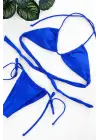 Omarı Mavi Yandan Bağlamalı Üçgen Bikini Mayo Seti