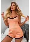 Omarı Dantel Detaylı Mercan Pembe Kadın Gecelik Takımı