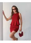 Kadın Modal Kumaş Volanlı Mini Etek Takım