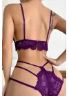Omarı Şık Mor Dantel Cut-Out Detaylı Kadın Sütyen ve Külot Takımı