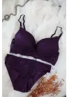 Kadın Mor Dolgulu Dantel Sütyen Ve Külot Takım