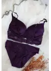 Kadın Mor Dolgulu Dantel Sütyen Ve Külot Takım