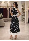 Kadın Omuz Dekolteli Fiyonk Ve Puantiye Detay Maxi Boy Elbise