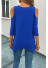 Kadın Omuzlardan Açık Sıfır Yaka Asimetrik Kesim Detay Viskon Bluz
