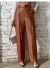 Kadın önden Fermuarlı Cepli Geniş Kesim Lame Deri Pantolon