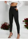 Kadın Pile Detay Beli Lastikli Günlük Slim Fit Viskon Iki Iplik Pantolon